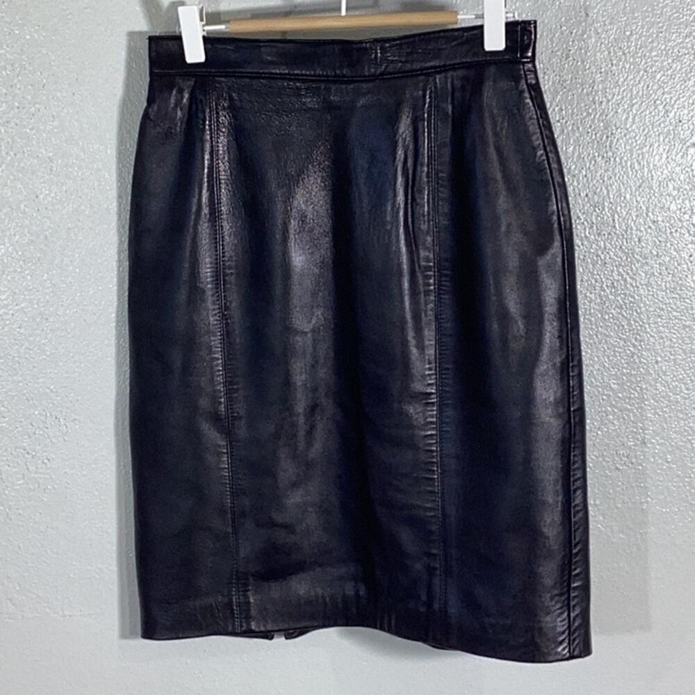 Maxima Bergdorf Goodman Black Leather Paneled Skirt Sz 4 Quiet Luxury Sleek VTG